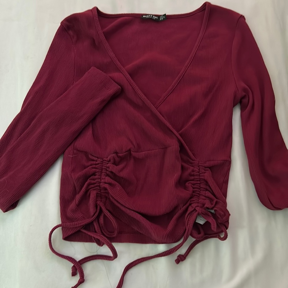 maroon ribbed tie long sleeve